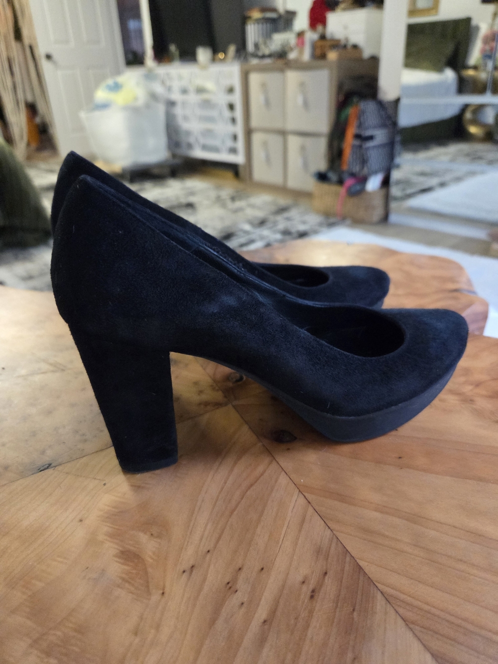 Lella Baldi Italian Black Suede Platform Block Heel Pumps - Women's